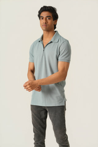 Sleek Fit - Zip Polo Short Sleeve - Sage Blue