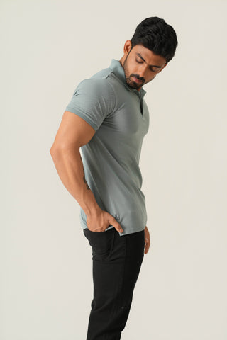 Power Fit - Button Polo Short Sleeve - Sage Blue