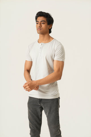 Sleek Fit- Henley Neck Short Sleeve- Granite Gray