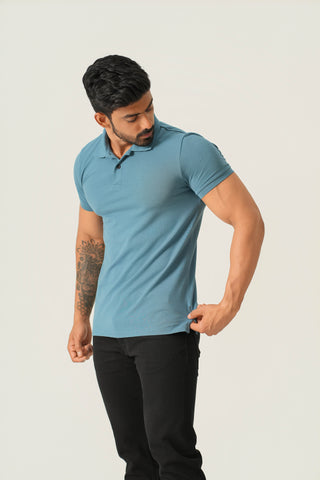 Power Fit - Button Polo Short Sleeve - Cobalt Blue