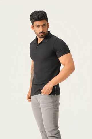 Power Fit - Button Polo Short Sleeve - Charcoal Black