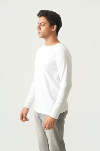 Define Fit - Henley Neck Long Sleeve - Classic White