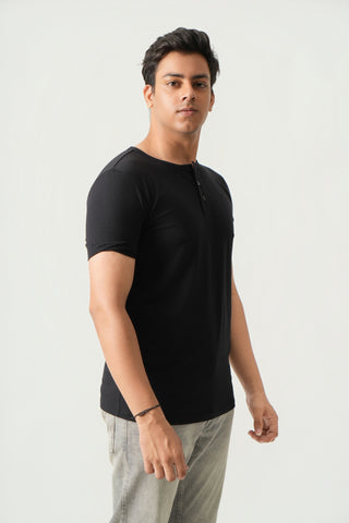 Define Fit - Henley Neck Short Sleeve - Charcoal Black