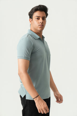 Define Fit - Zip Polo Short Sleeve - Sage Blue