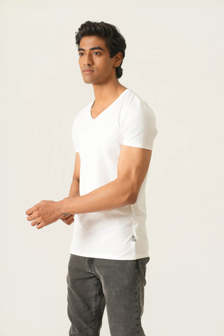 Sleek Fit- V-Neck Short Sleeve- Classic White