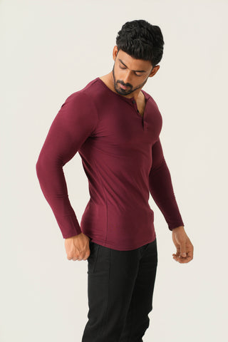 Power Fit - Henley Neck Long Sleeve - Red Rock