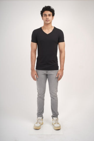 Sleek Fit- V-Neck Short Sleeve- Charcoal Black