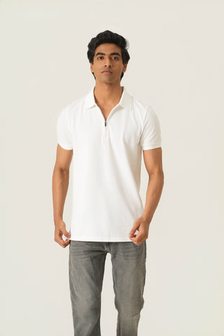 V-Taper Fit (V-fit) - Zip Polo Short Sleeve - Classic White