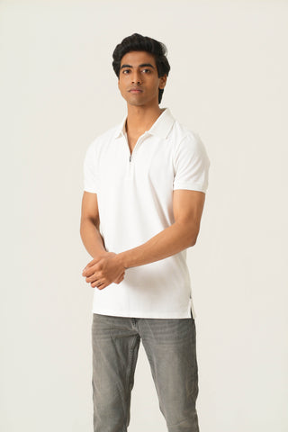 Sleek Fit - Zip Polo Short Sleeve - Classic White