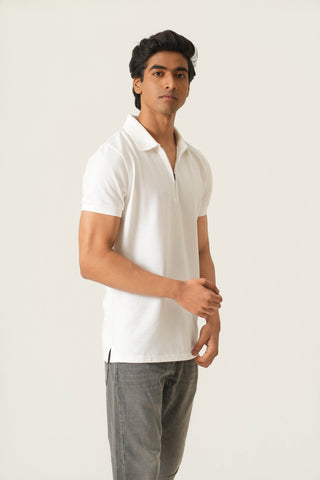 V-Taper Fit (V-fit) - Zip Polo Short Sleeve - Classic White