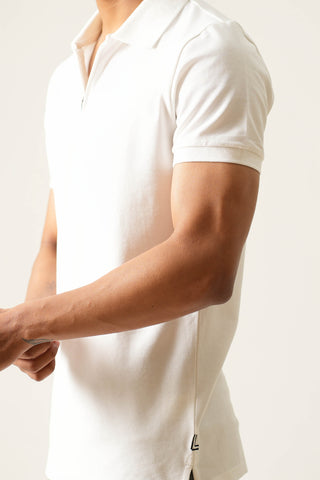 V-Taper Fit (V-fit) - Zip Polo Short Sleeve - Classic White