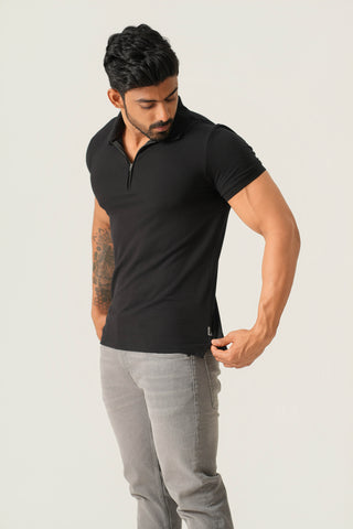 Power Fit - Zip Polo Short Sleeve - Charcoal Black