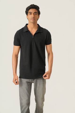 Sleek Fit - Zip Polo Short Sleeve - Charcoal Black