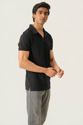 Sleek Fit - Zip Polo Short Sleeve - Charcoal Black