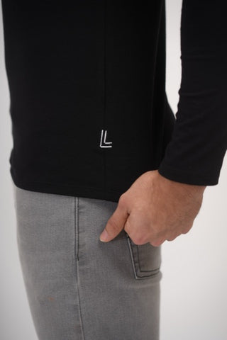 Sleek Fit- Henley Neck Long Sleeve- Charcoal Black
